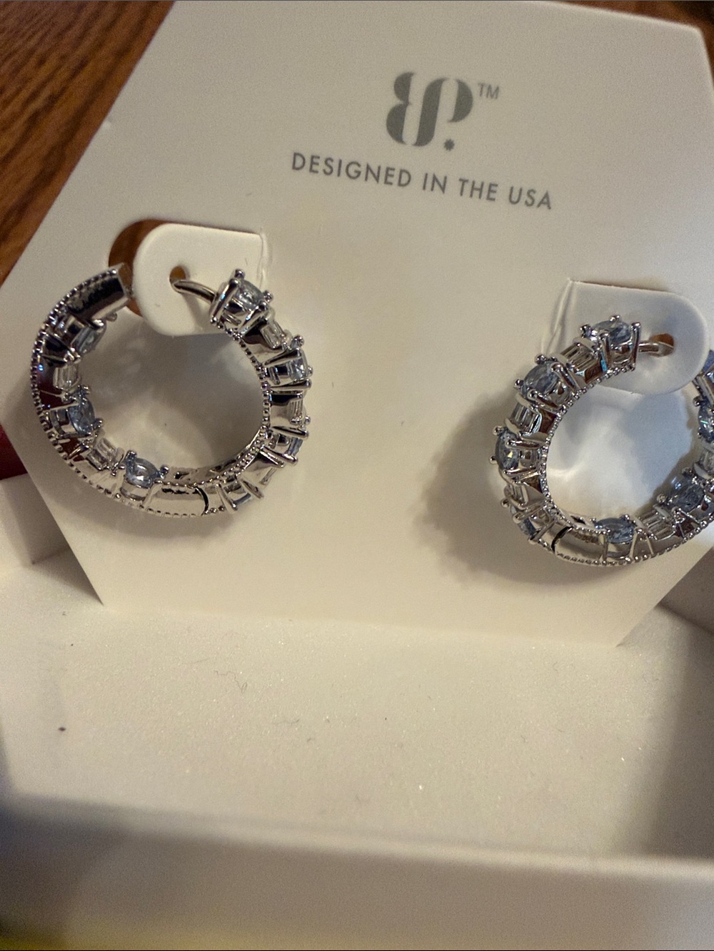 Silver Crystal-Accented Hoop Earrings